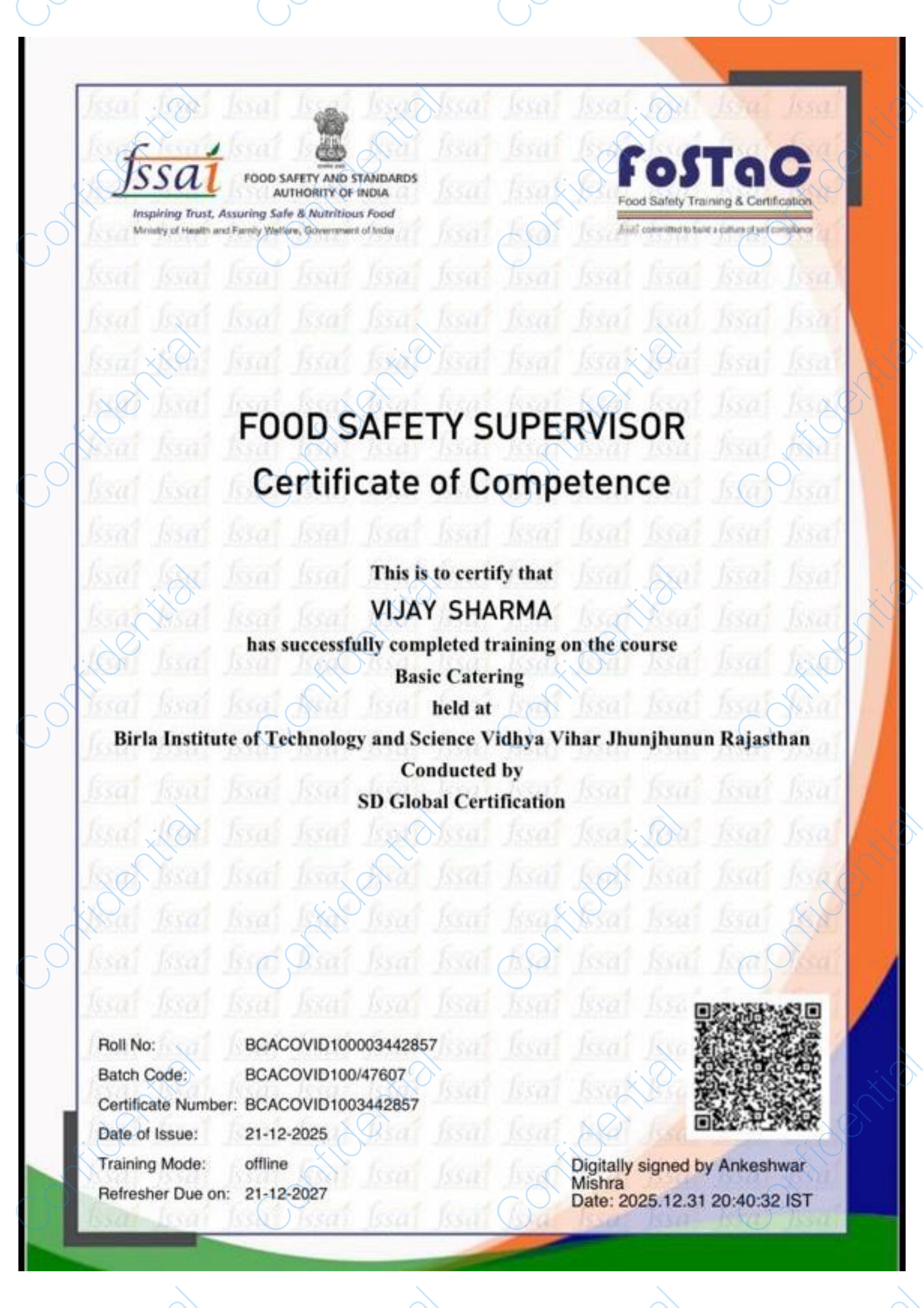 FoSTaC — Food Safety Supervisor